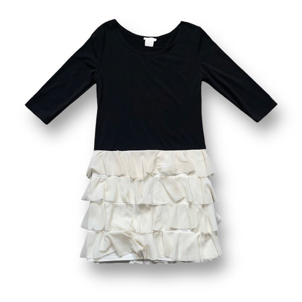 Sally Miller Couture Dress Black White Ruffle Bottom Drop Waist Festive Party